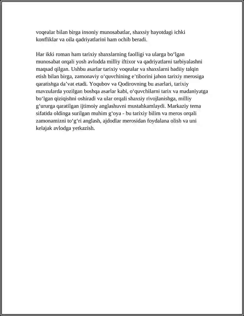 ODIL YOQUBOVNING "ULUGʻBEK XAZINASI"VA PIRIMQUL QODIROVNING "YULDUZLI TUNLAR" ROMANLARI TAHLILI 4