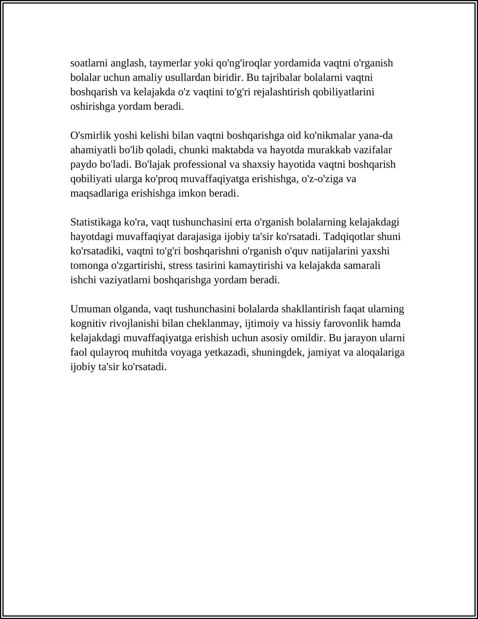 BOLALARDA VAQT HAQIDAGI TASAVVURLARNI SHAKLLANTIRISH 4