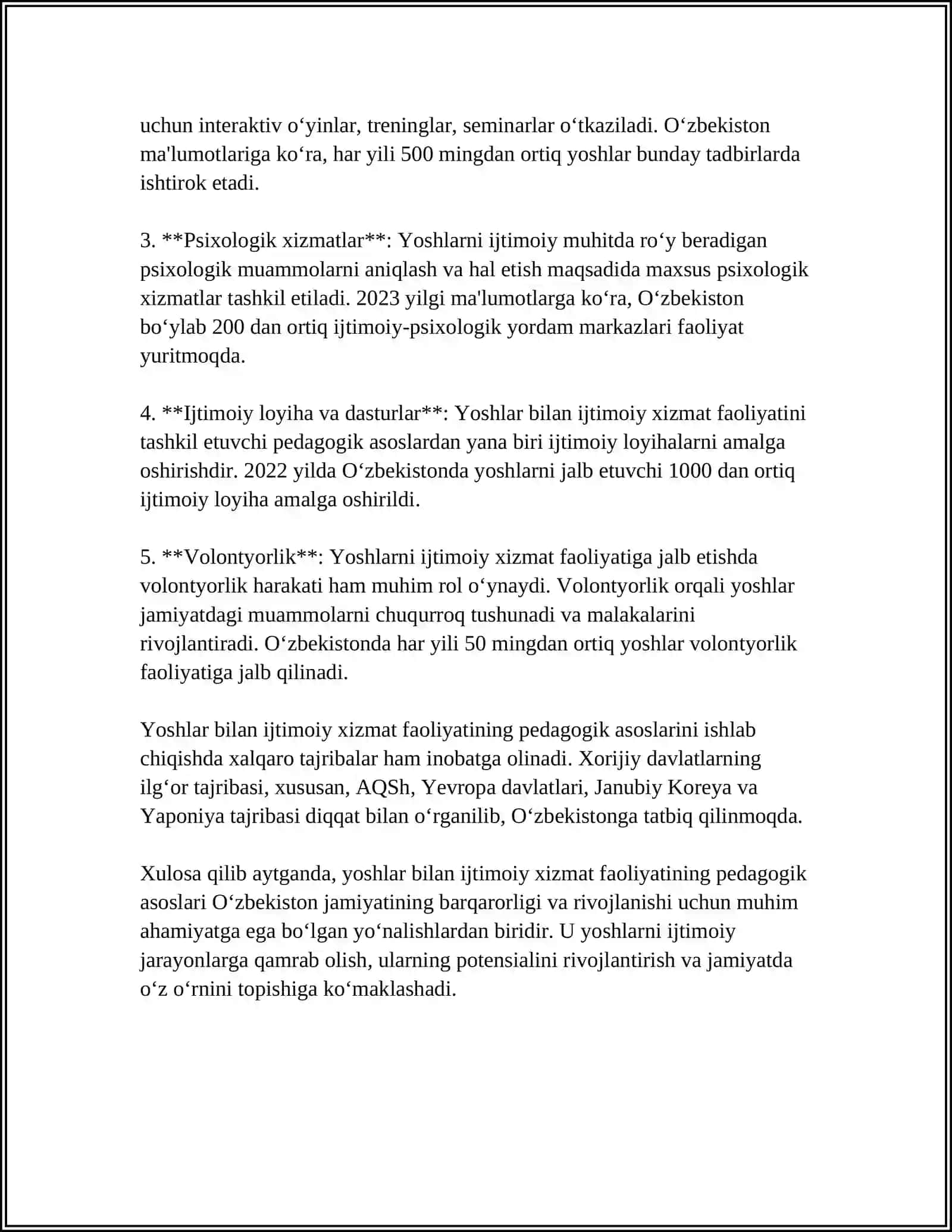 YOSHLARGA IJTIMOIY XIZMAT KORSATISH FAOLIYATING PEDAGOGIKA KOMPANENTI 4