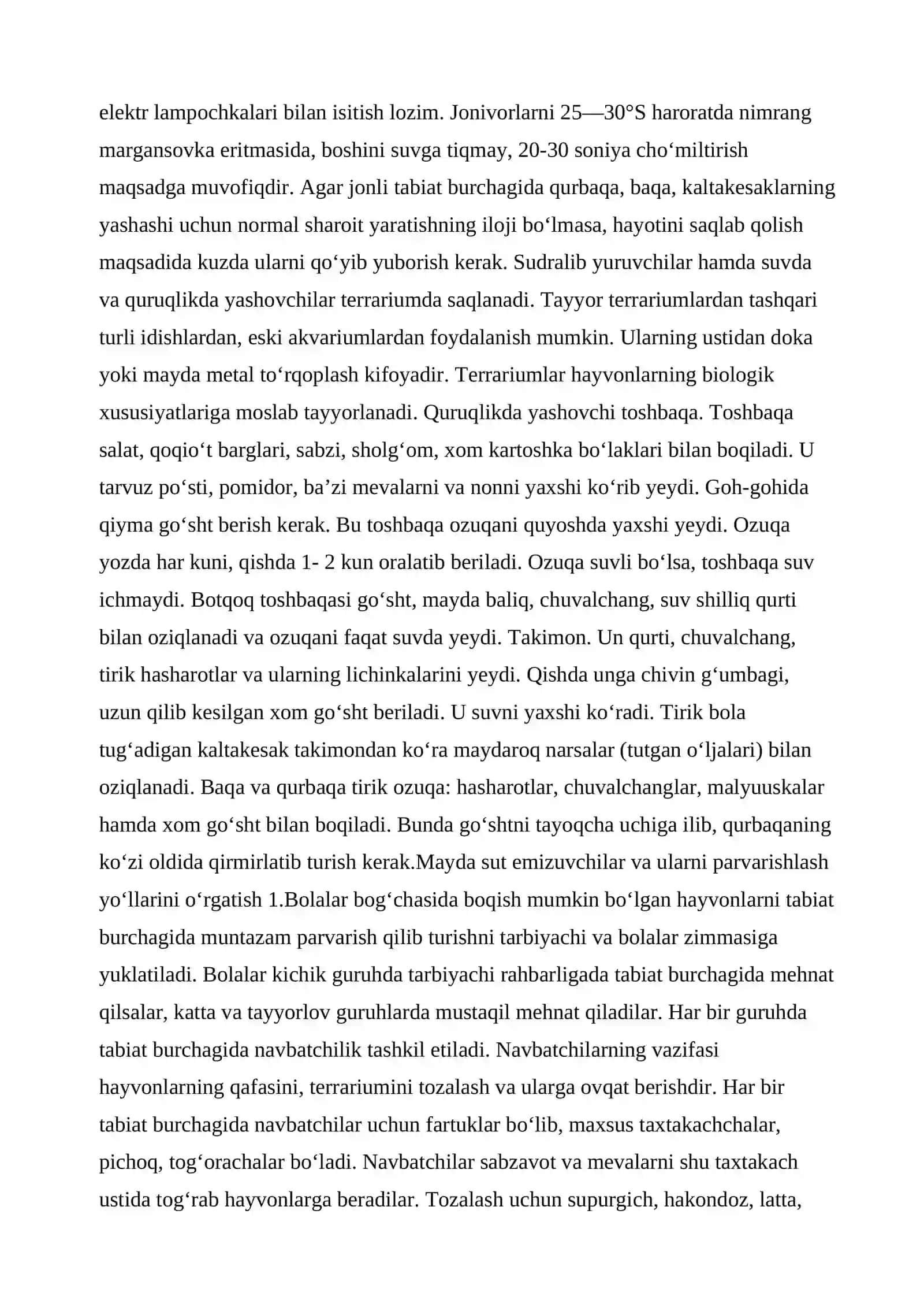 MTTda tabiat burchagida terrariumlarni tashkil etish va unda yashovchi hayvonlarni parvarish qilish 4