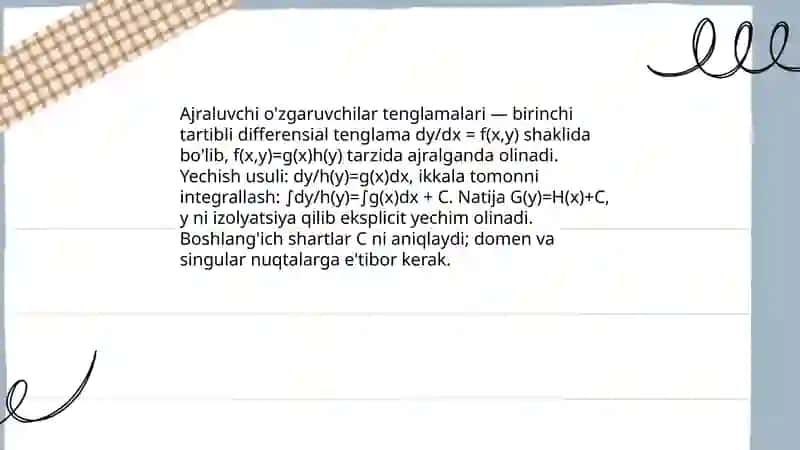 Xususiy hosilali birinchi tartibli differensial tenglamalar 4