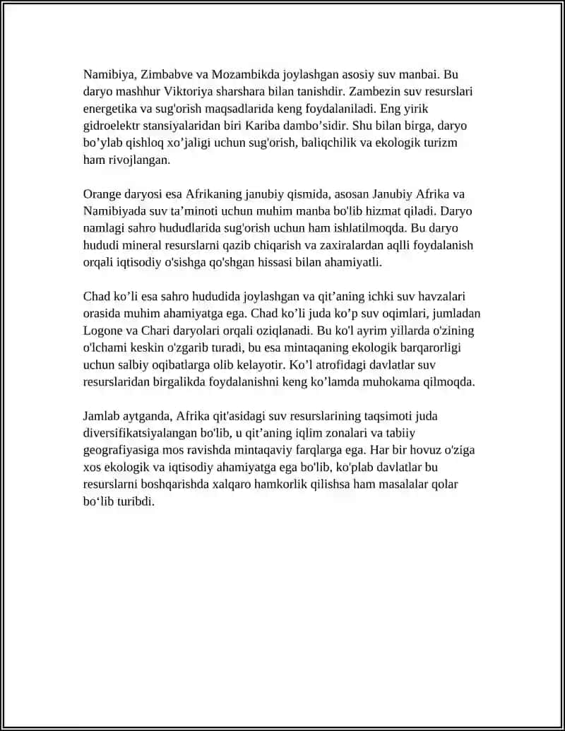 Afrika qit’asidagi suv resurslarining taqsimoti va asosiy hovuzlar 4