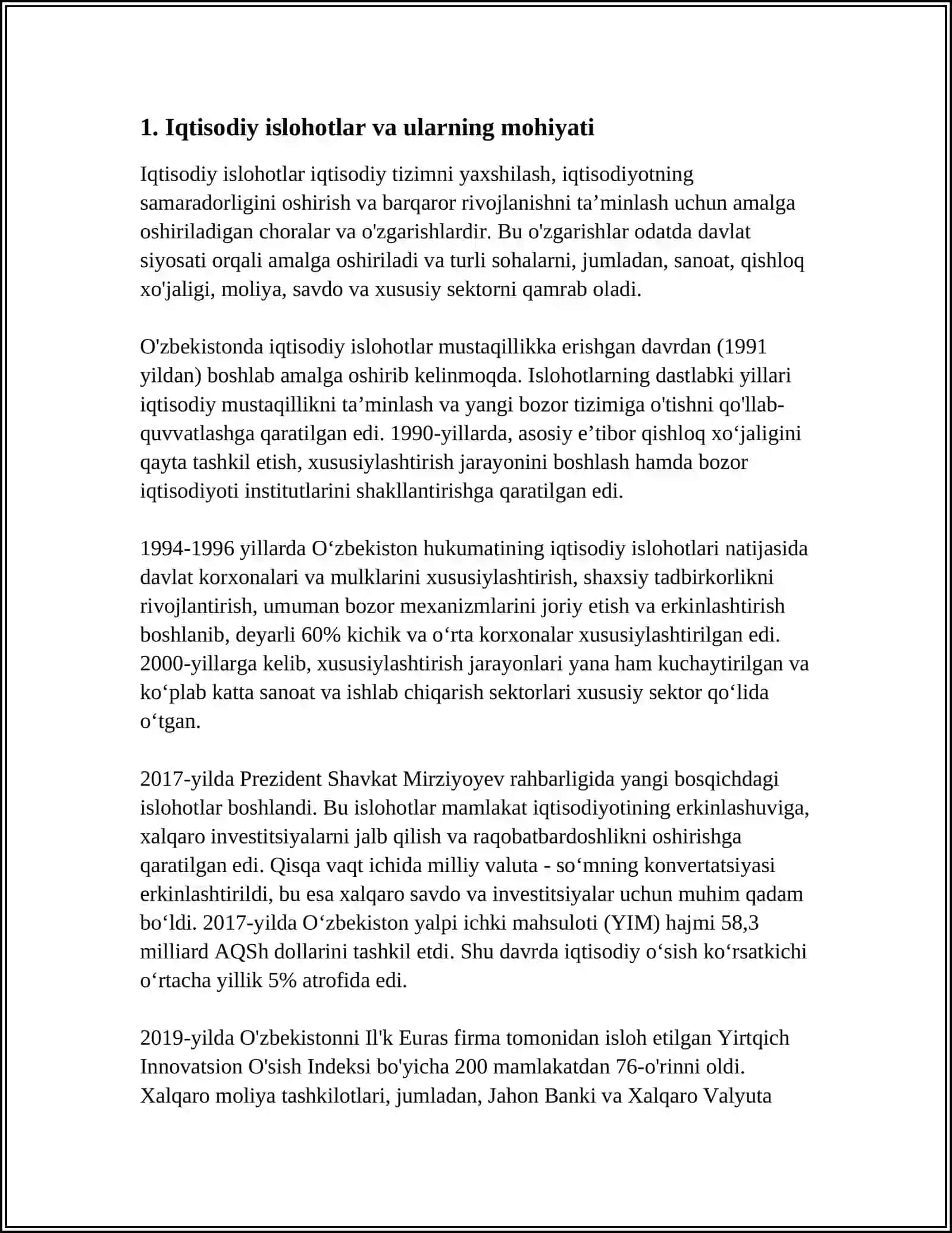 IQTISODIY ISLOHOTLAR XUSUSIY MULKCHILIKNING SHAKLLANISHI.OʻZBEKISTONDA BOZOR MUNOSABATLARINING RIVOJLANISHI 4