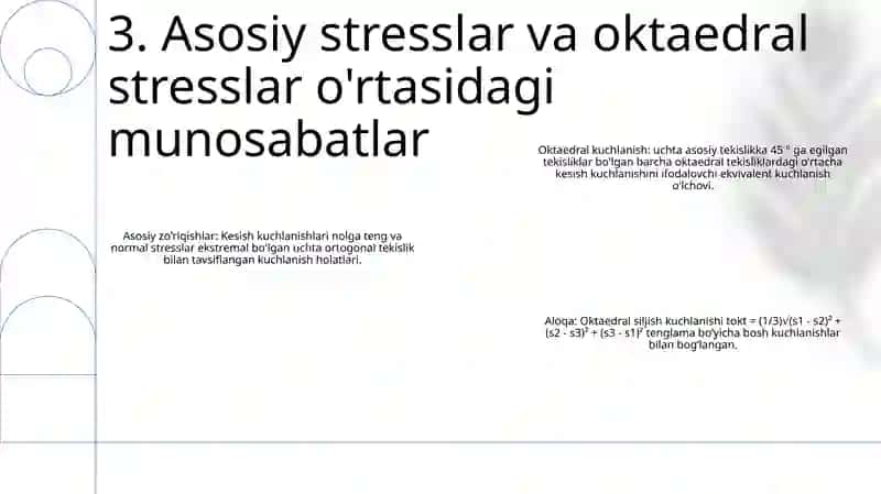 Bosh Kuchlanishlar Ekstremal Urinma Kuchlanishlar Va Oktaerdrik Kuchlanishlar 4