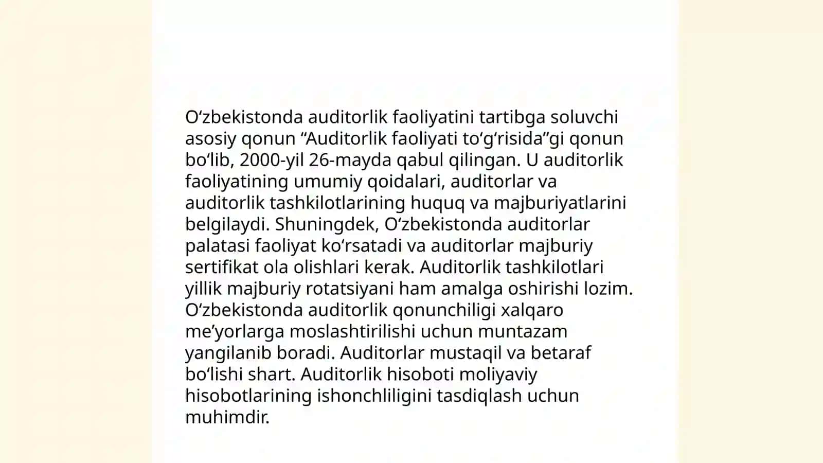 Katta toʻrtlik audit va Oʻzbekiston audit qonuni 4