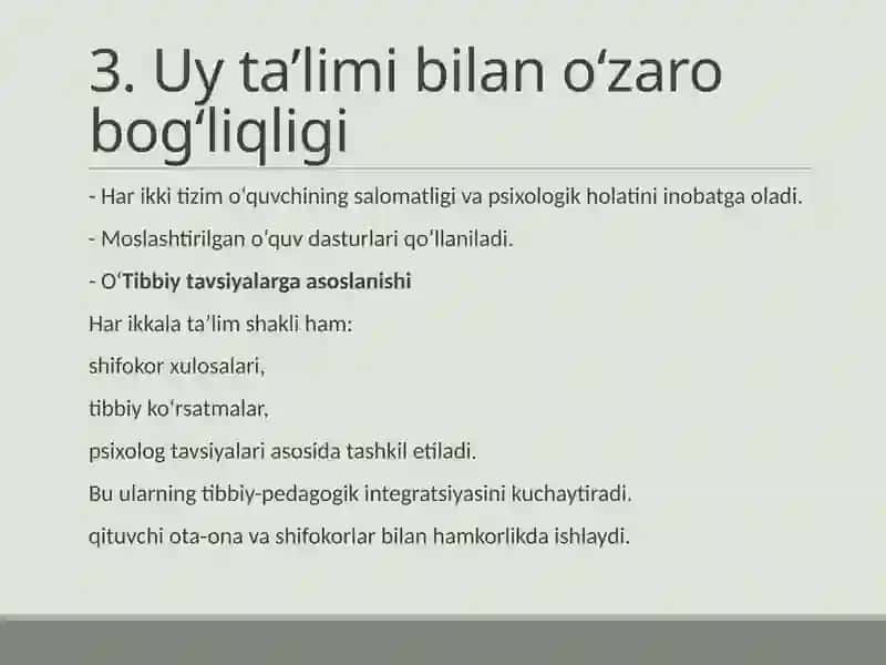 Gospital pedagogika fanining mahsus pedagogika boshqa yo'nalishlari bilan bog'liqligi (uy talimi inklyuziv talim maxsus talim mehirli maktab) 4