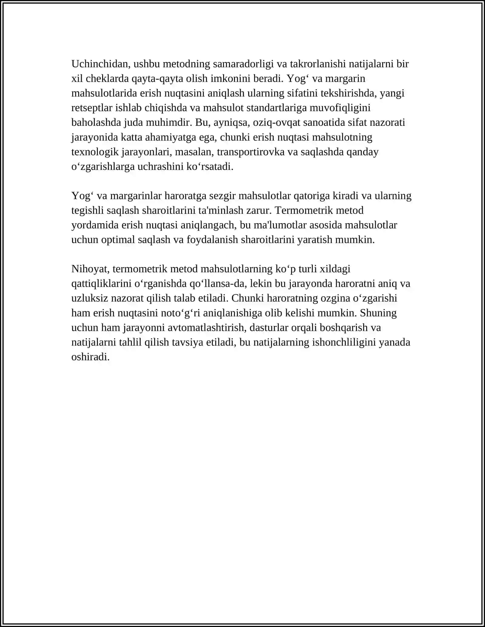 YOG‘ VA MARGARINLARDA ERISH NUQTASINI ANIQLASH – TERMOMETRIK METOD 4