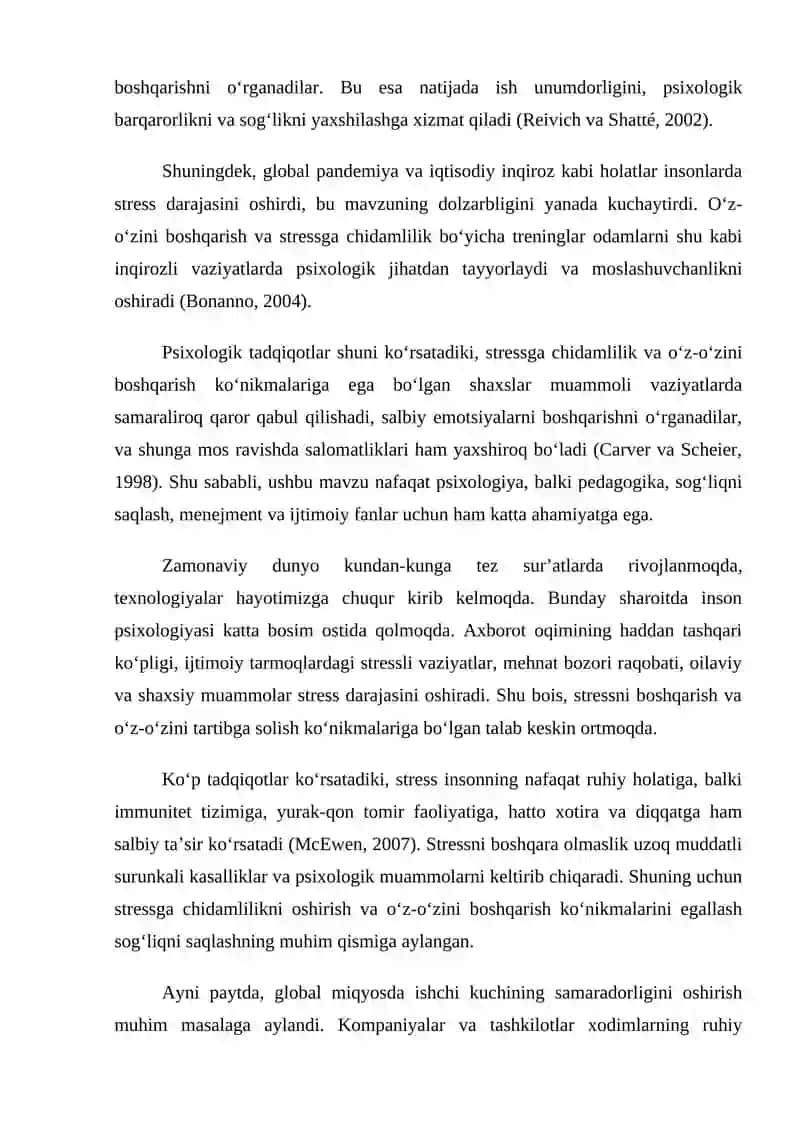 Stressga chidamlilik va o’z-o’zini boshqarish treningi 4