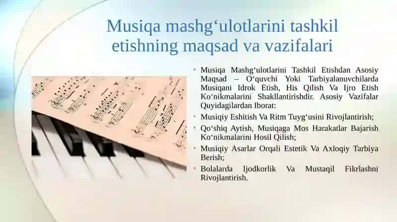 Musiqa mashg‘ulotlarini tashkil etish va rejalashtirish 4