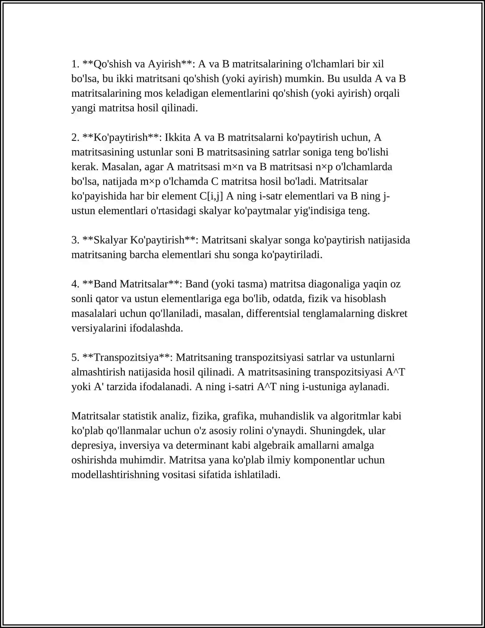 MATRITSA VA UNING USTIDA AMALLAR 4