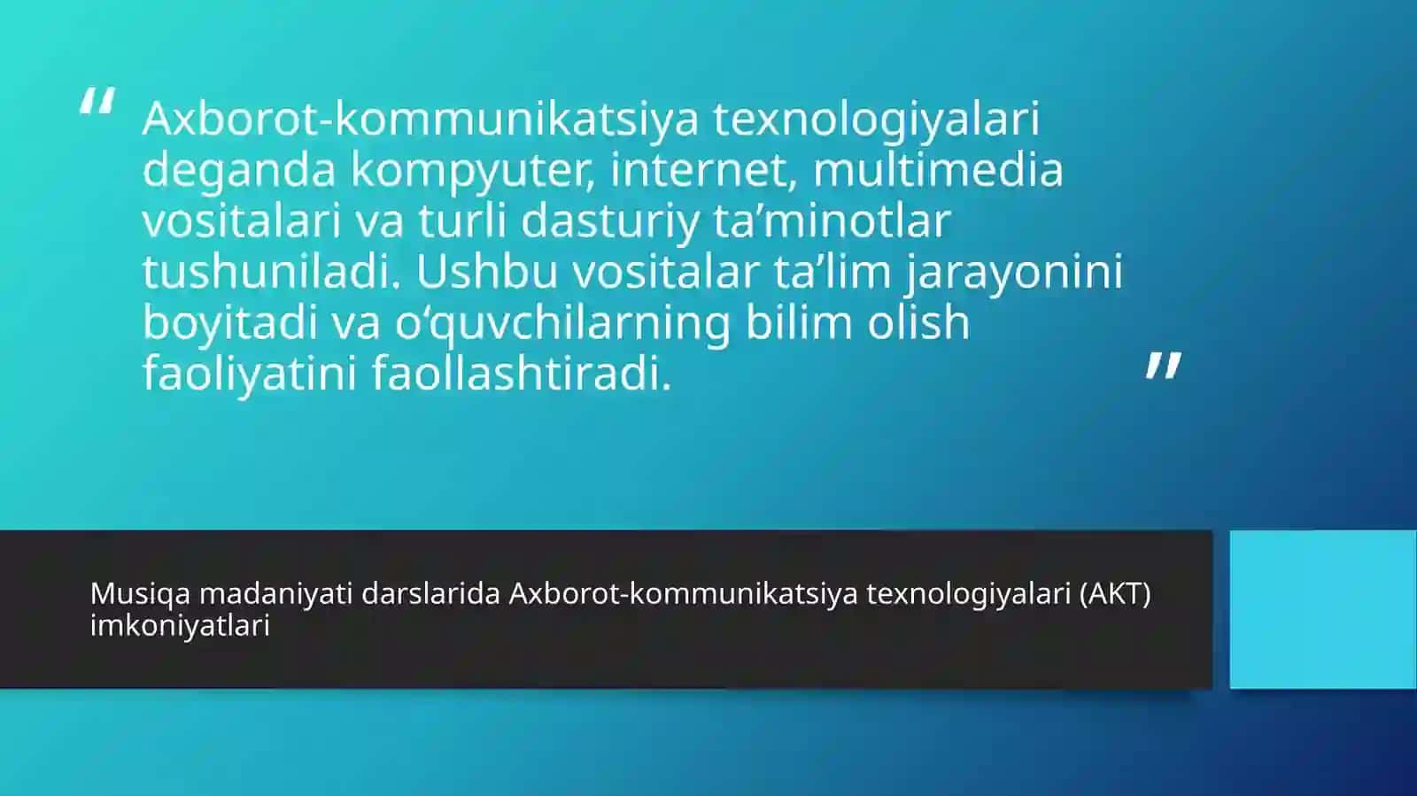 Musiqa madaniyati darslarida AKTdan foydalanish mavzusida slayd taqdimot 4