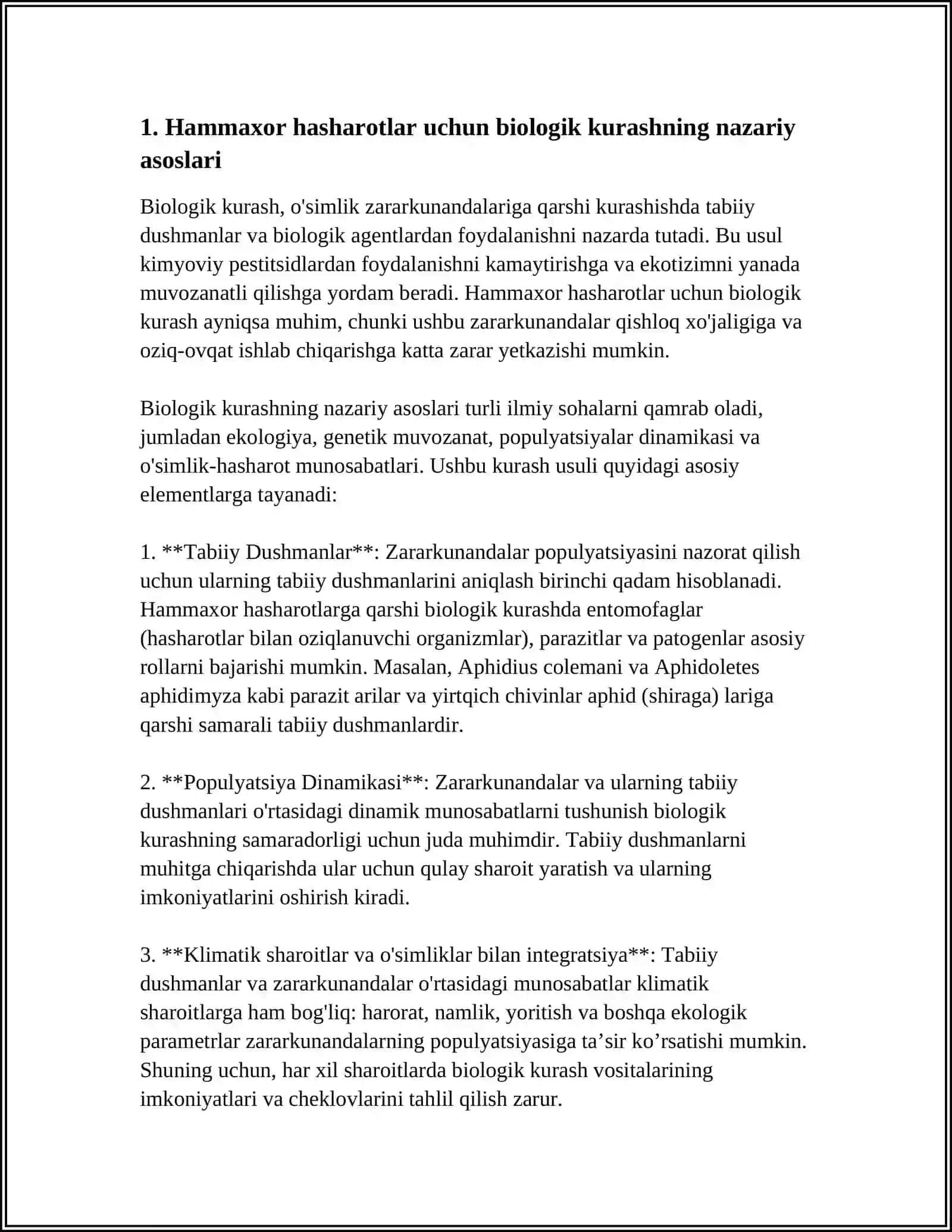 HAMMAXÒR HASHAROTLAR ZARARKUNANDALARINI BIOLOGIK KURASH CHORALARI 4