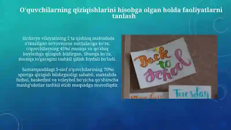 Sinfdan va maktabdan tashqari ishlarni tashkil etish 4