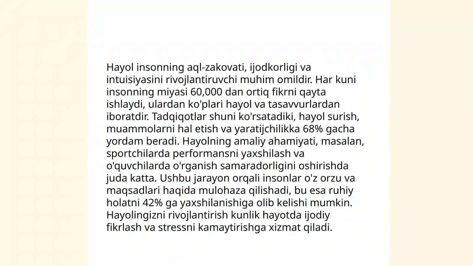 Hayol haqida tushuncha. Hayolning aktiv va passiv turlari 4