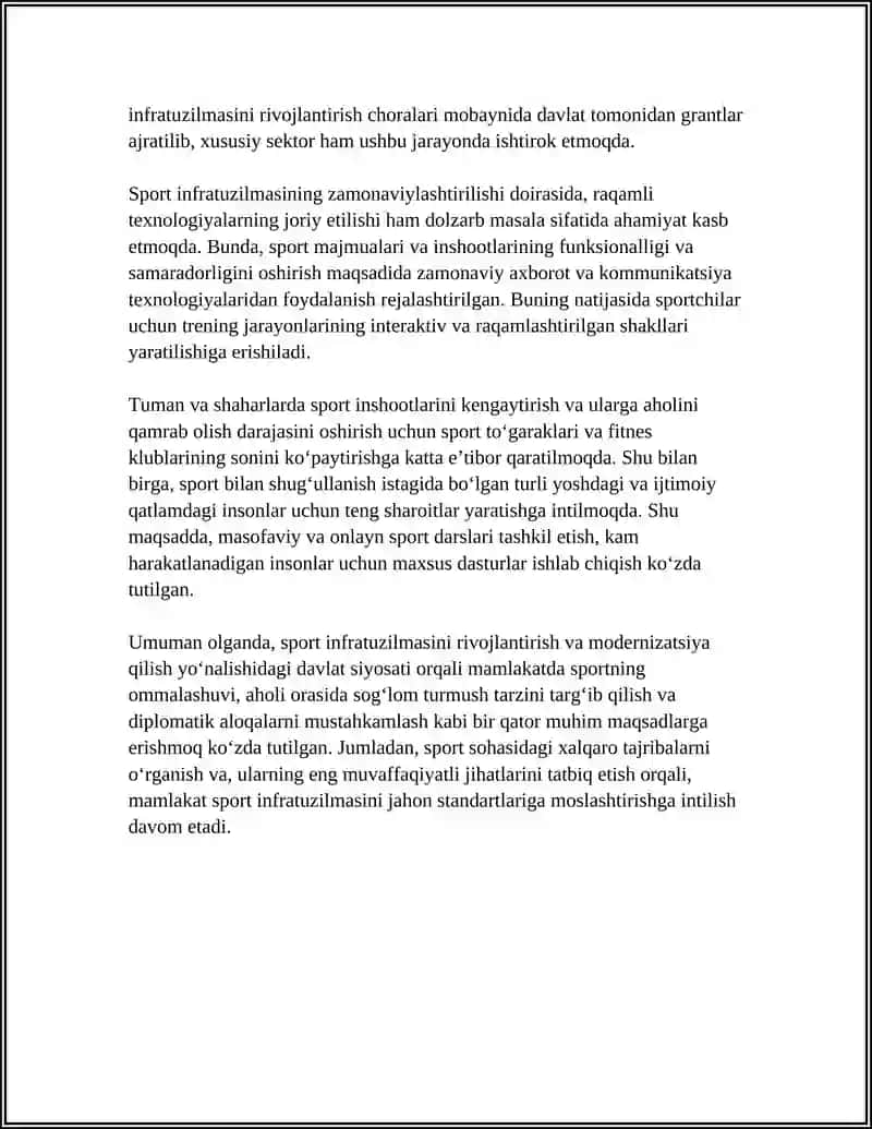 Sport Infratuzilmasini Rivojlantirish va Modernizatsiya Qilish 4