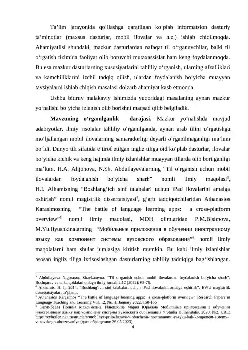 DIPLOM ISHI Arab tilini o‘rgatishga mo‘ljallangan mobil ilovalar samaradorligi tahlili 4