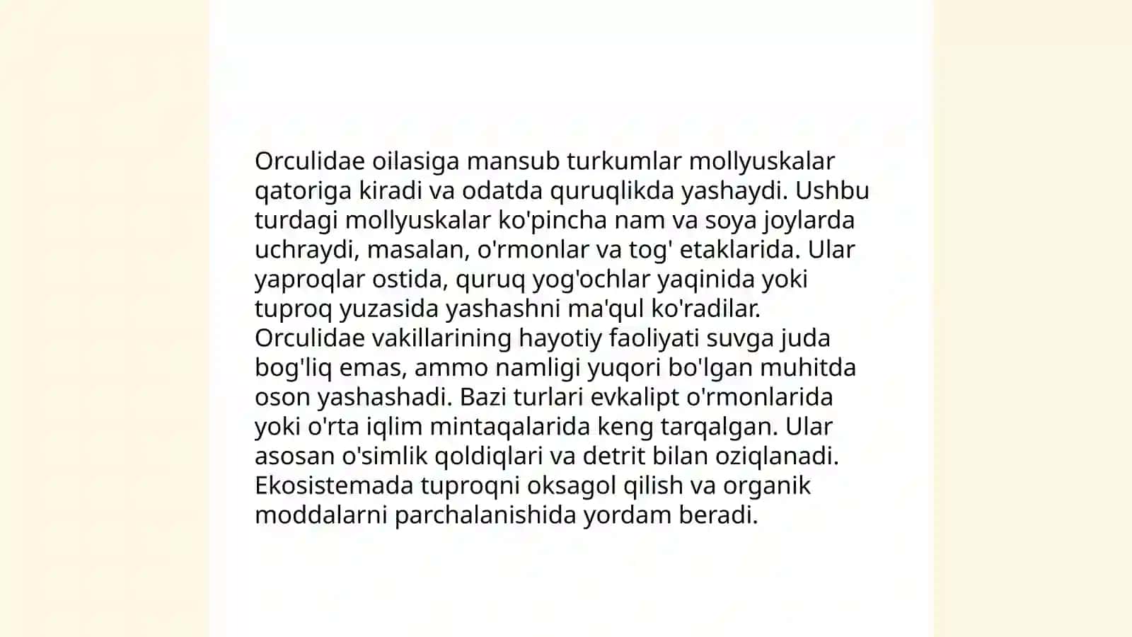 Orculidae, Pyramidulidae, Vertiginidae, Vitrinidae va Succineidae oilasiga mansub O’zbekistonda tarqalgan turlarning tuzilishi, ekologiyasi va tarqalishi 4