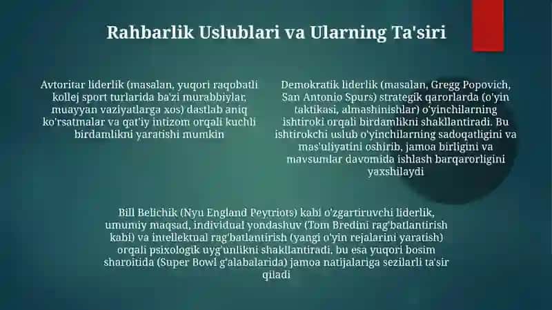 Jamoaviy sportda yetakchilik va psixologik hamjihatlik 4