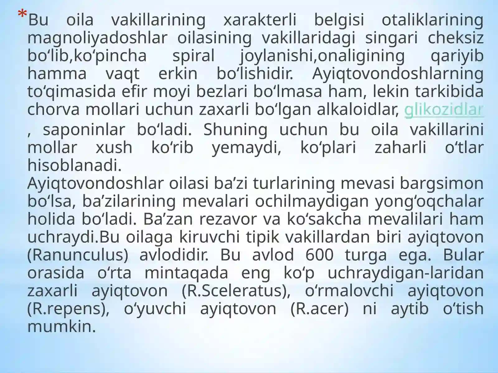 Ayiqtovondoshlar(Ranunculaceae)oilasidorivoro’simliklari 4