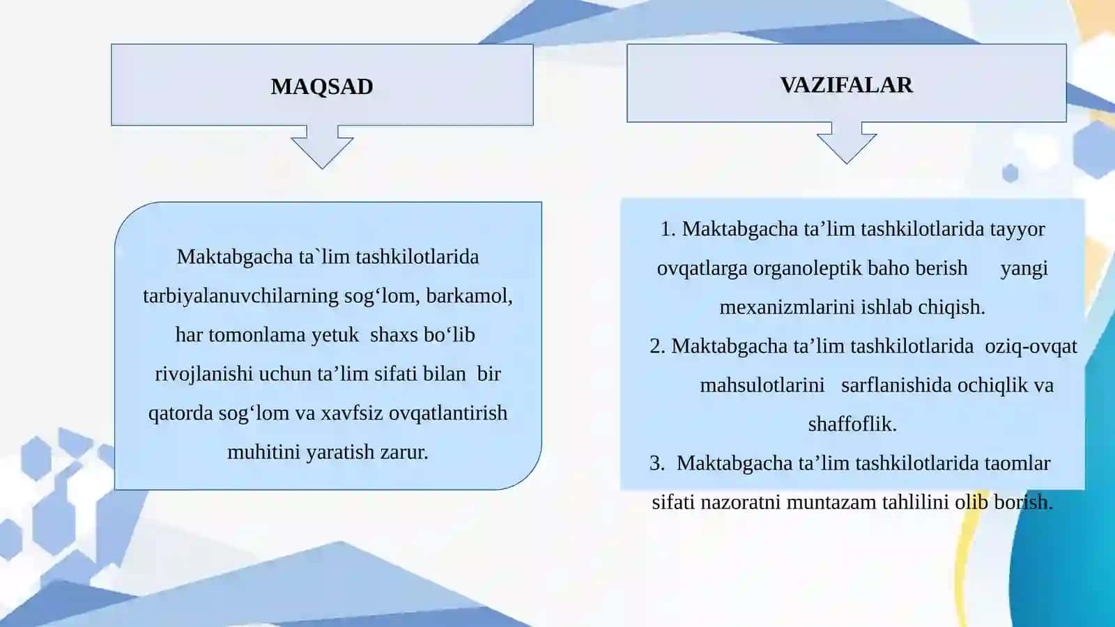 MAKTABGACHA TA’LIM TASHKILOTLARIDA TAYYOR OVQATLARGA ORGANOLEPTIK BAHO BERISH 4