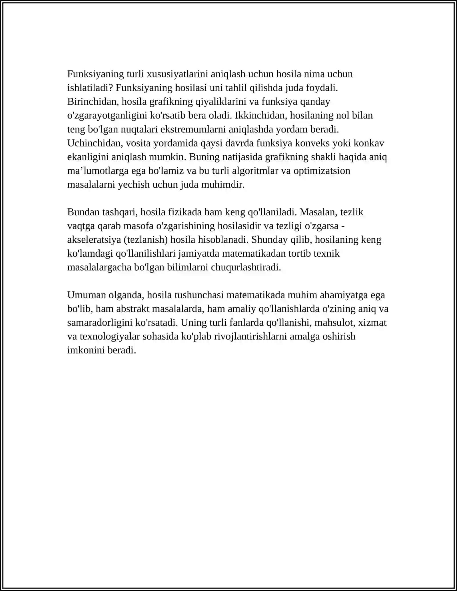 FUNKSIYANING HOSILASI TUSHUNCHASINING GEOMETRIK,FIZIKZKIMYOVIY,BIALOGIK,IQTISODIY MANOLARI 4
