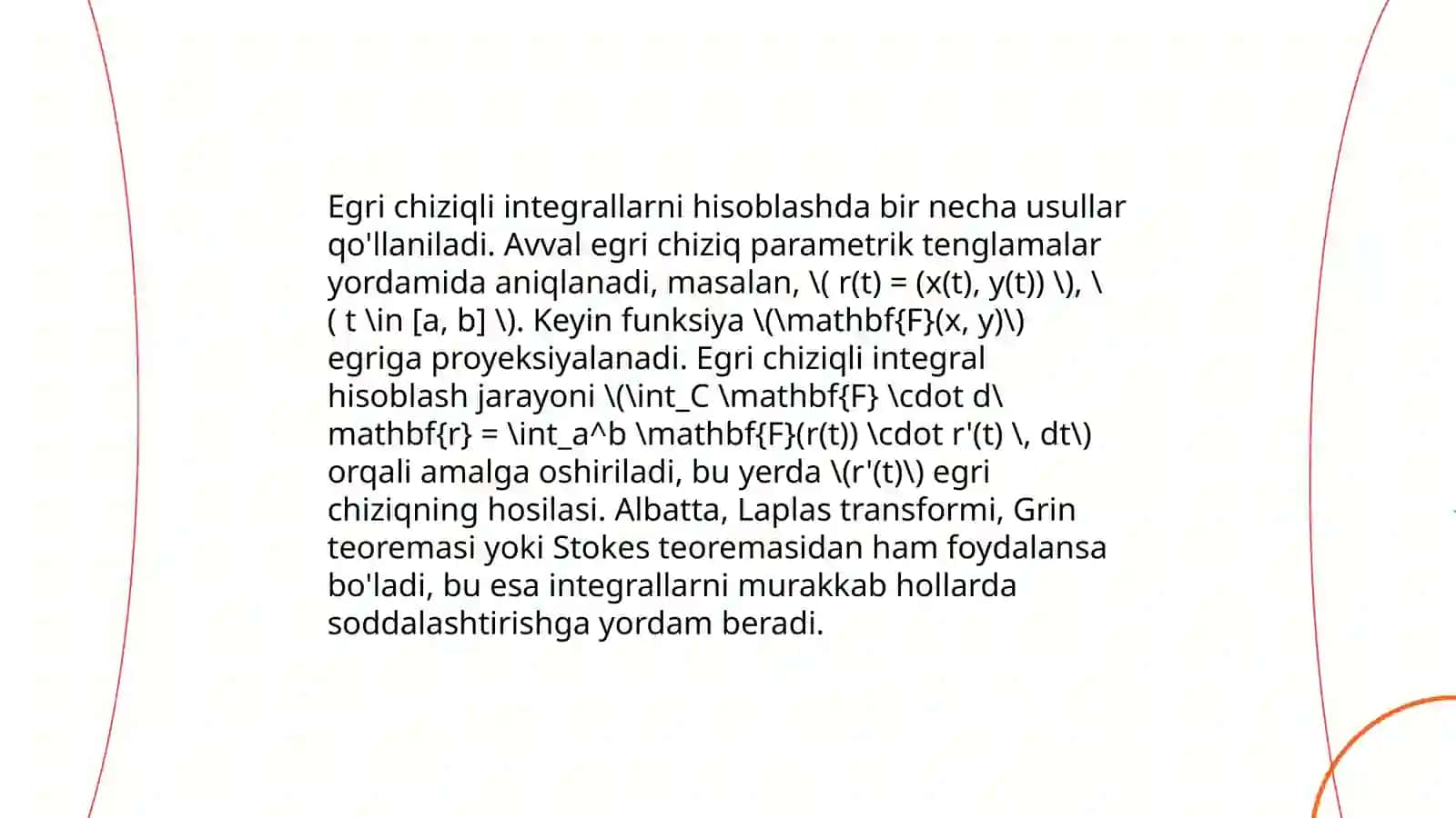 I va II – tur egri chiziqli integrallarni hisoblash 4