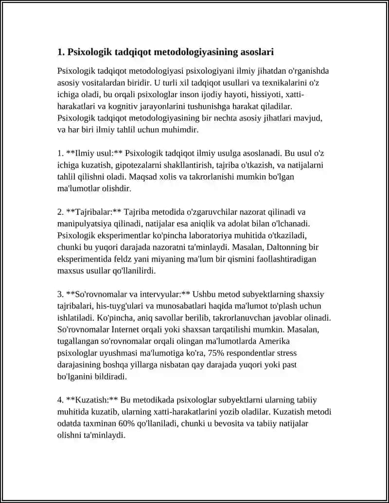 PSIXOLOGIYANING TADQIQOT METODIKASI VA TARMQOLARI 4