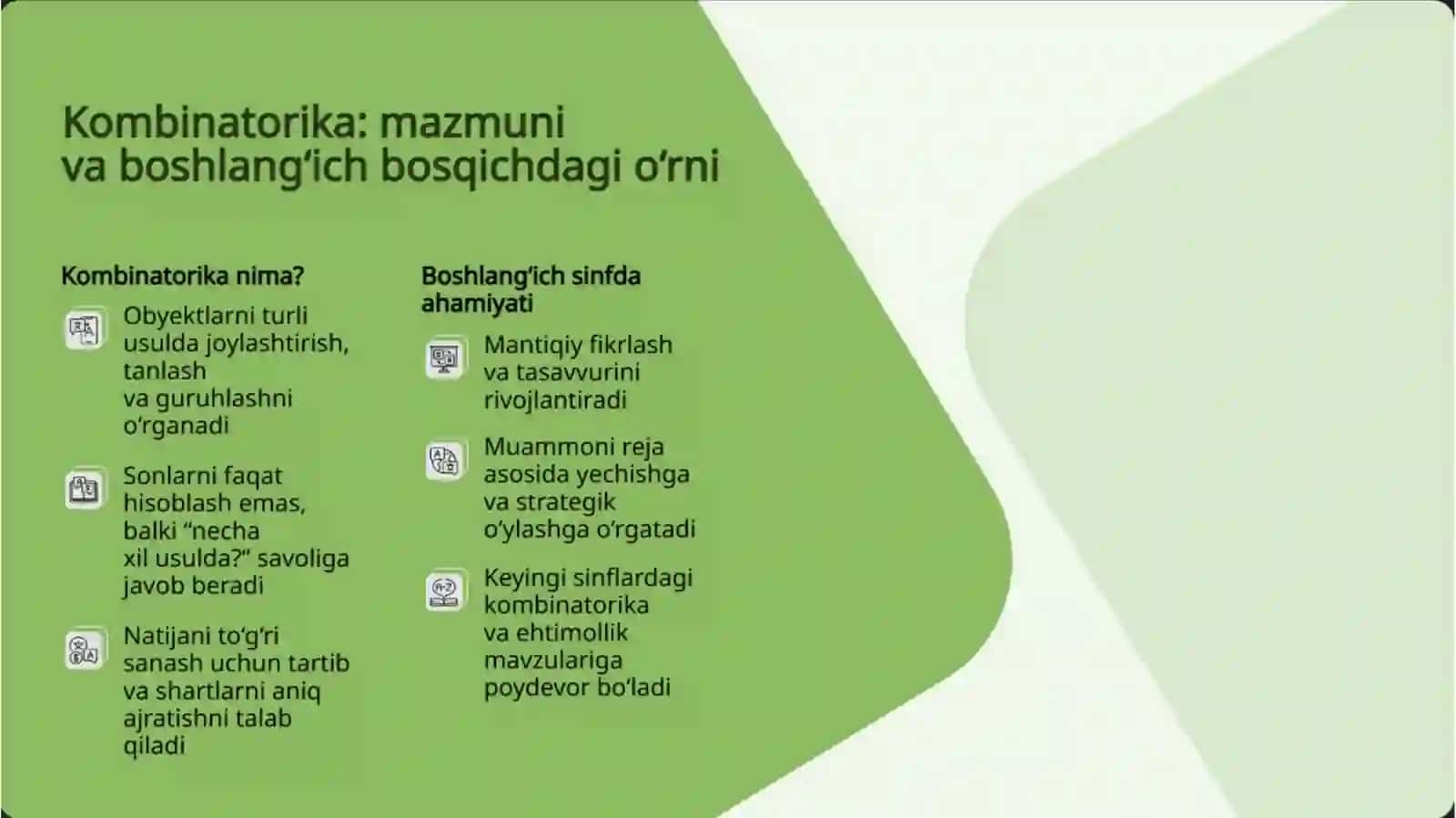 Boshlang‘ich sinfda uchraydigan kombinatorika masalalarini tahlil qilish va masalalarni yechish 4
