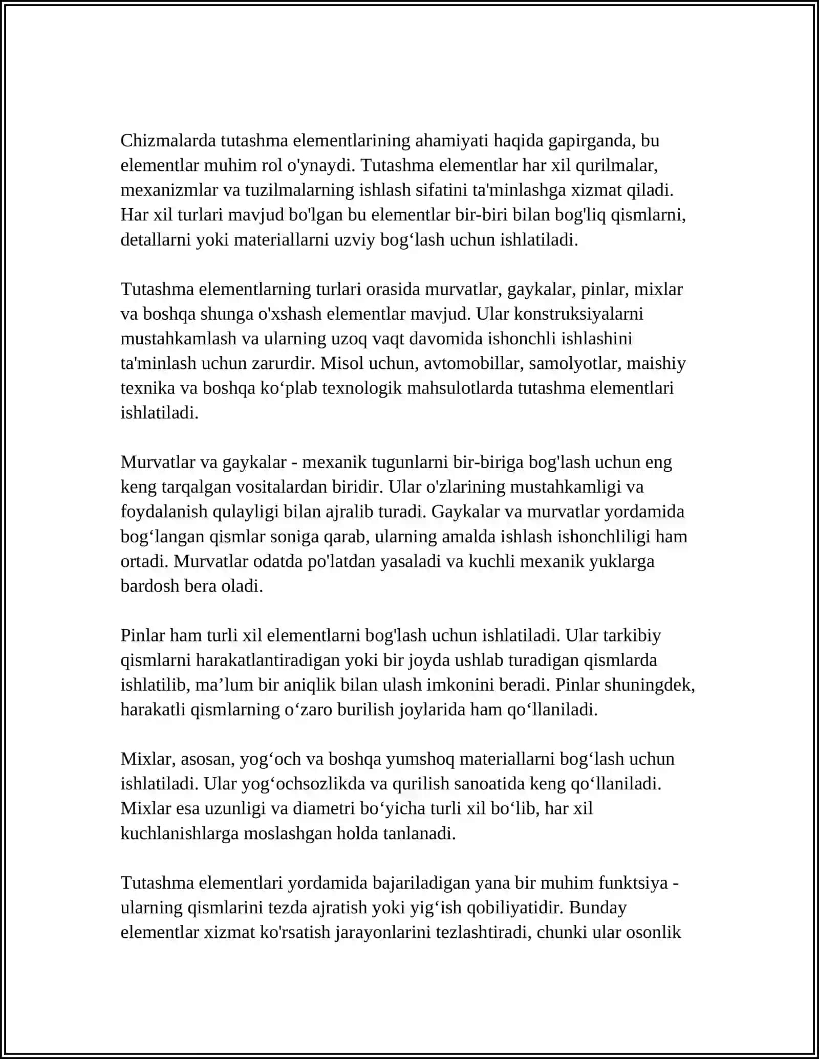 TUTASHMA ELEMENTLARI ISHTIROK ETGAN CHIZMALARNI BAJARISH 4