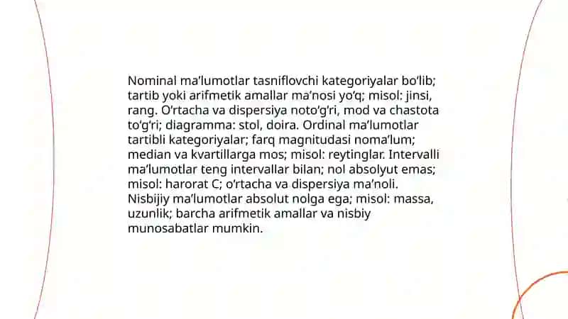 Manba ma'lumotlarining birlamchi tavsifi. Maʼlumotlarni taqsimlash 4