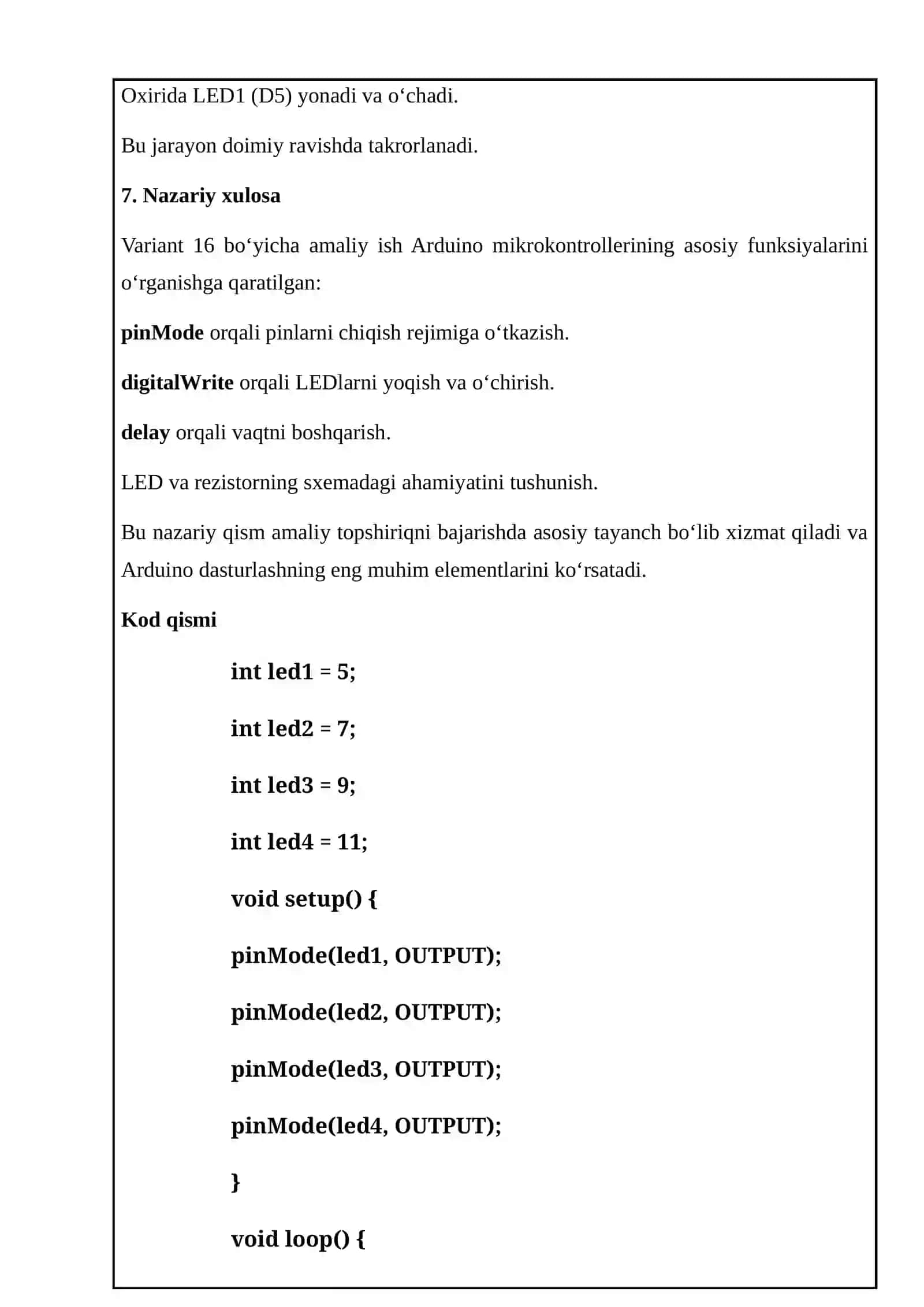 Yorug’lik diodi. Arduino yordamida yorug’lik diodini o’chirib yoqish 4