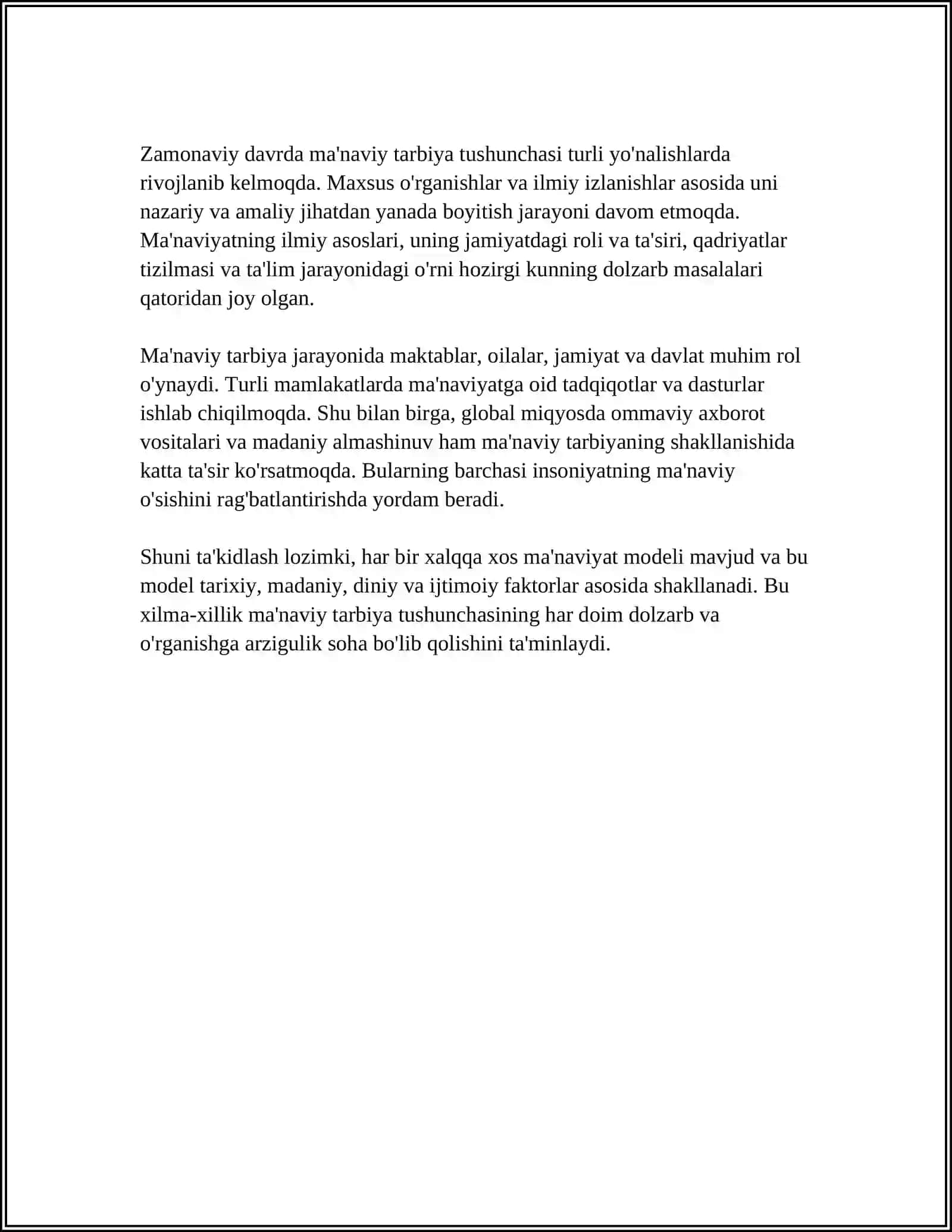 MA'NAVIY TARBIYA TOGʻRISIDAGI ILK TASAVVURLAR,QARASHLAR VA MA'LUMOTLAR 4