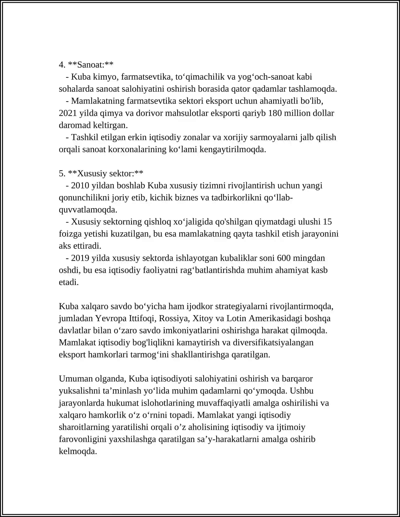Kuba Davlatining Iqtisodiyotining Rivojlanish Strategiyasi 4