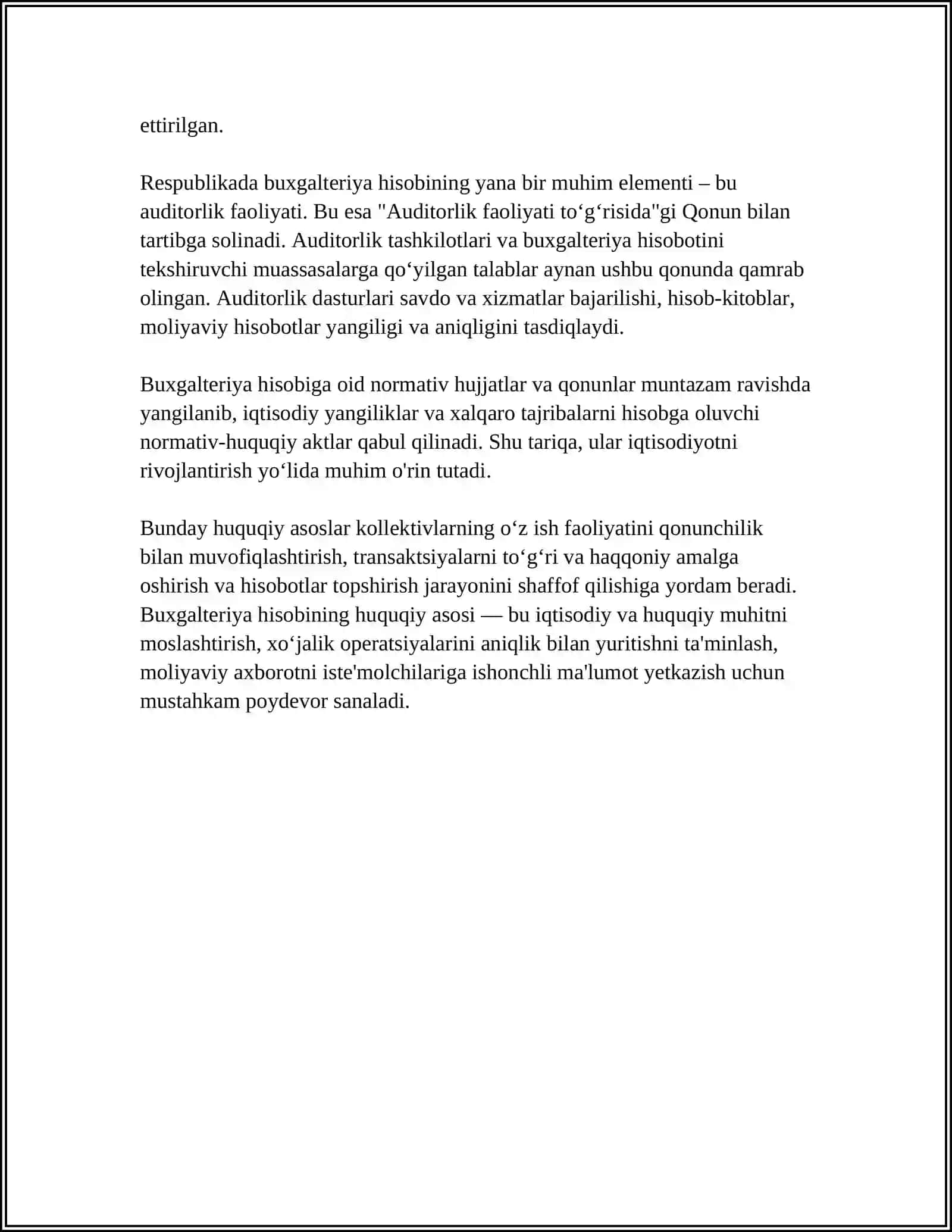 O‘ZBEKISTON RESPUBLIKASINING «BUXGALTERIYA HISOBI TOG‘RISIDA»GI QONUNI VA UNING AHAMIYATI 4