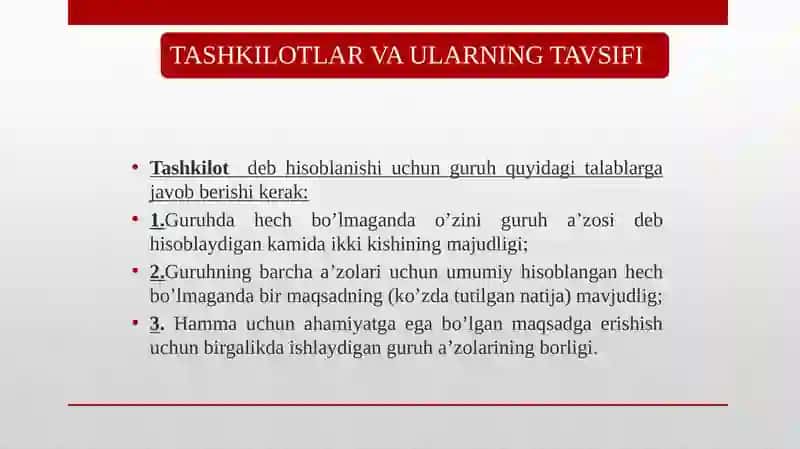 TASHKILOT VA ULARNI BOSHQARISH 4