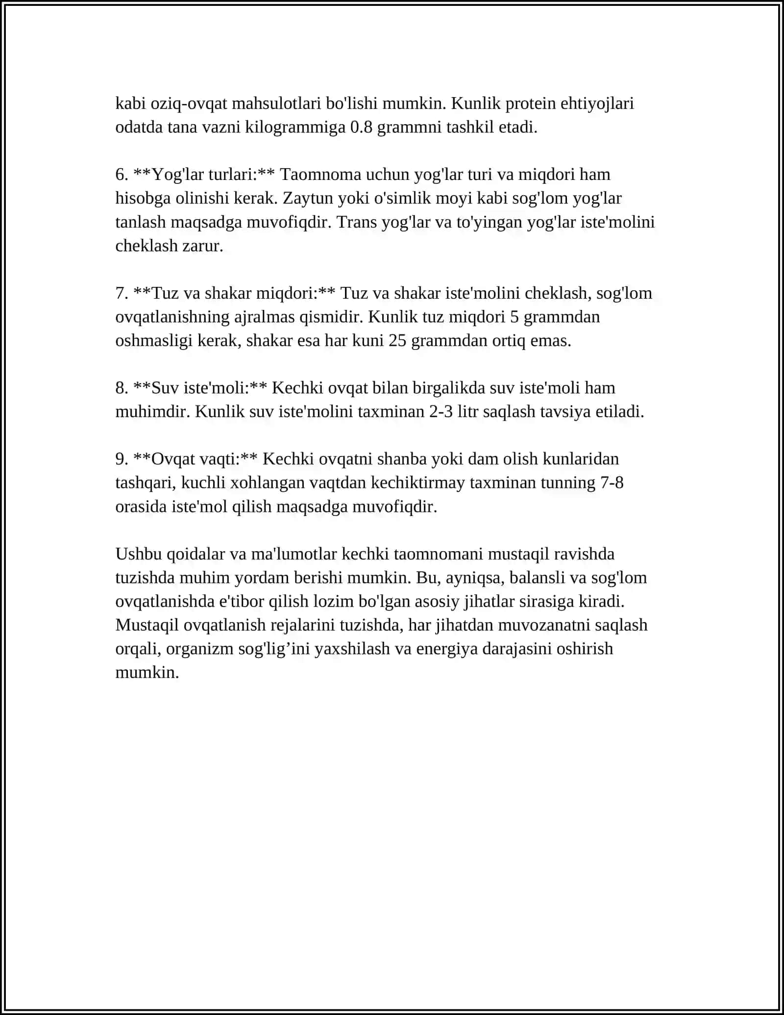 MUSTAQIL KECHKI TAOMNOMA TAYYORLASH 4