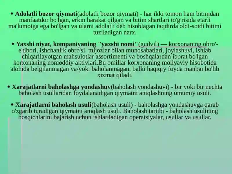 Biznesni baholashni asosiy tushunchalari 4