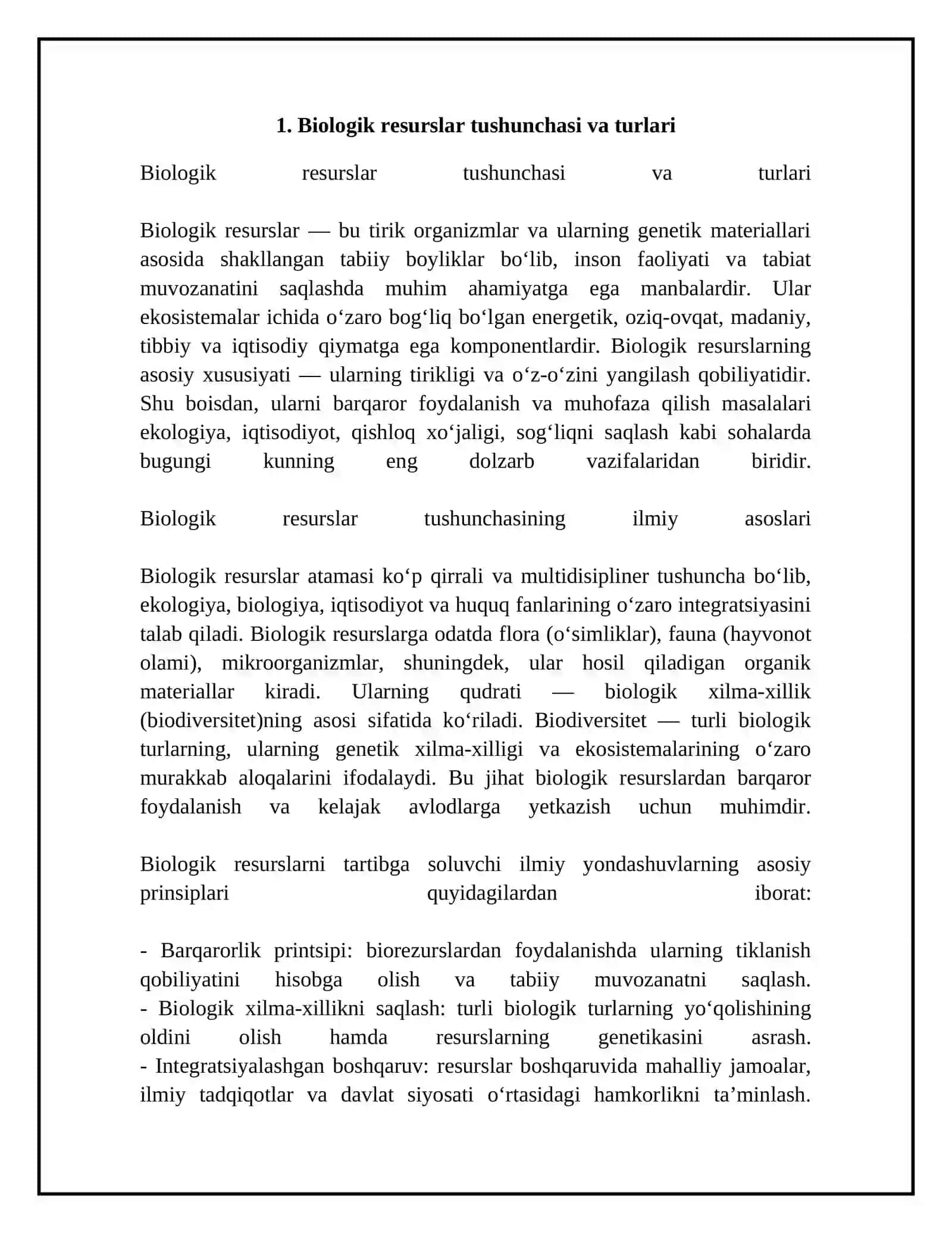 Biologik resurslardan foydalanish va ularni muhofaza qilish 4