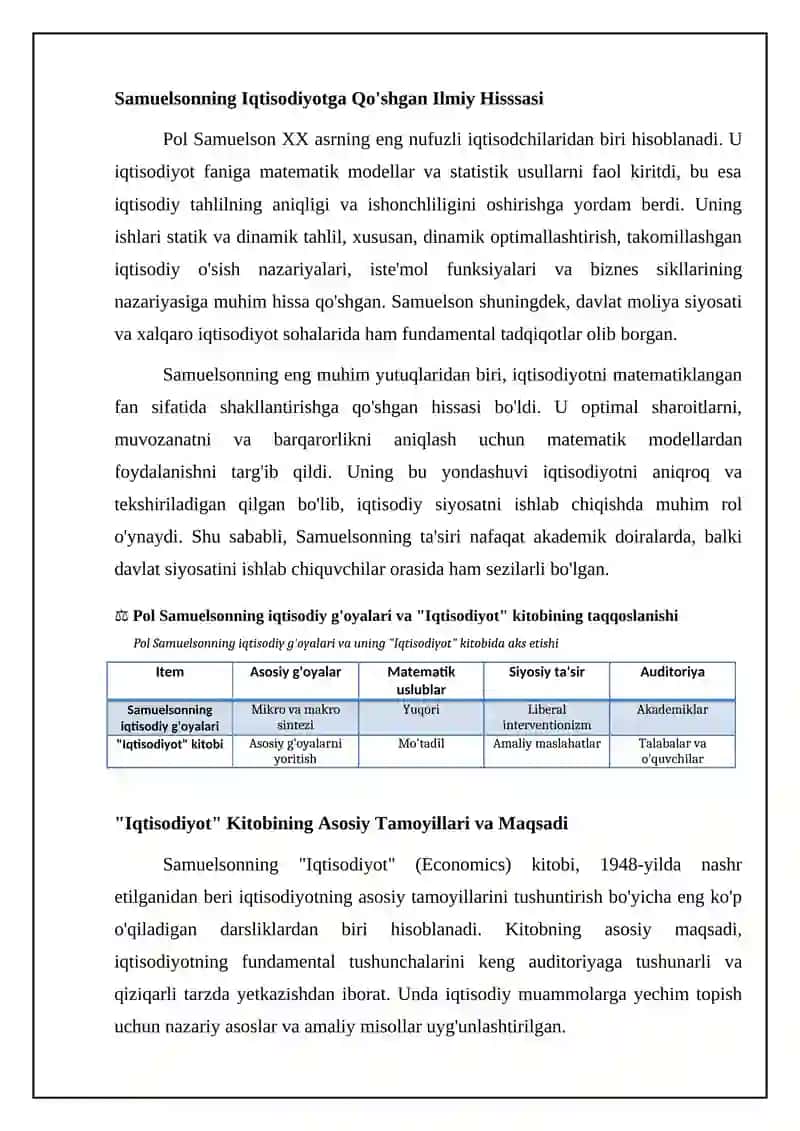 Paul Samuelsonning iqtisodiy g'oyalari va economics asari 4