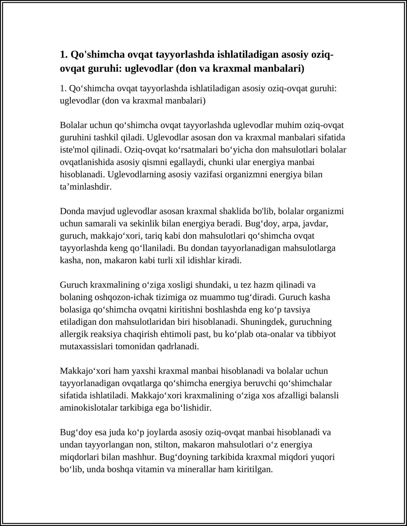 QO'SHIMCHA OVQATLARNI TAYYORLASHDA ISHLATILADIGAN OZIQ-OVQAT GURUHLARI 4