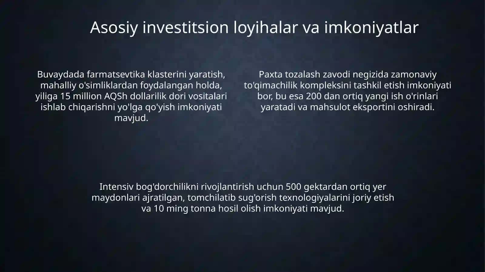 Buvayda Tumani Investitsiyalari 4
