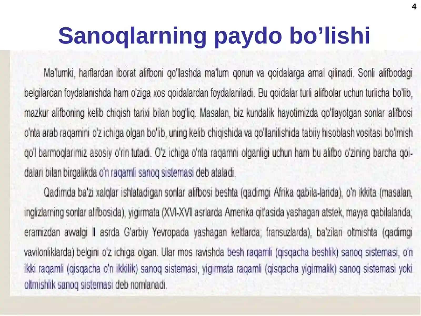 Sanoq sistemasi 4