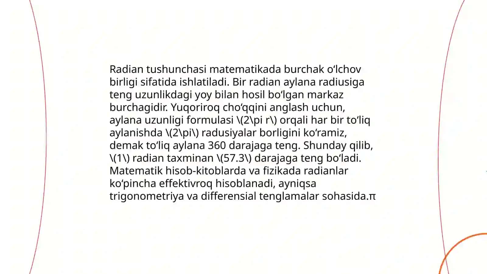 Burchakning radian õlchovi 4