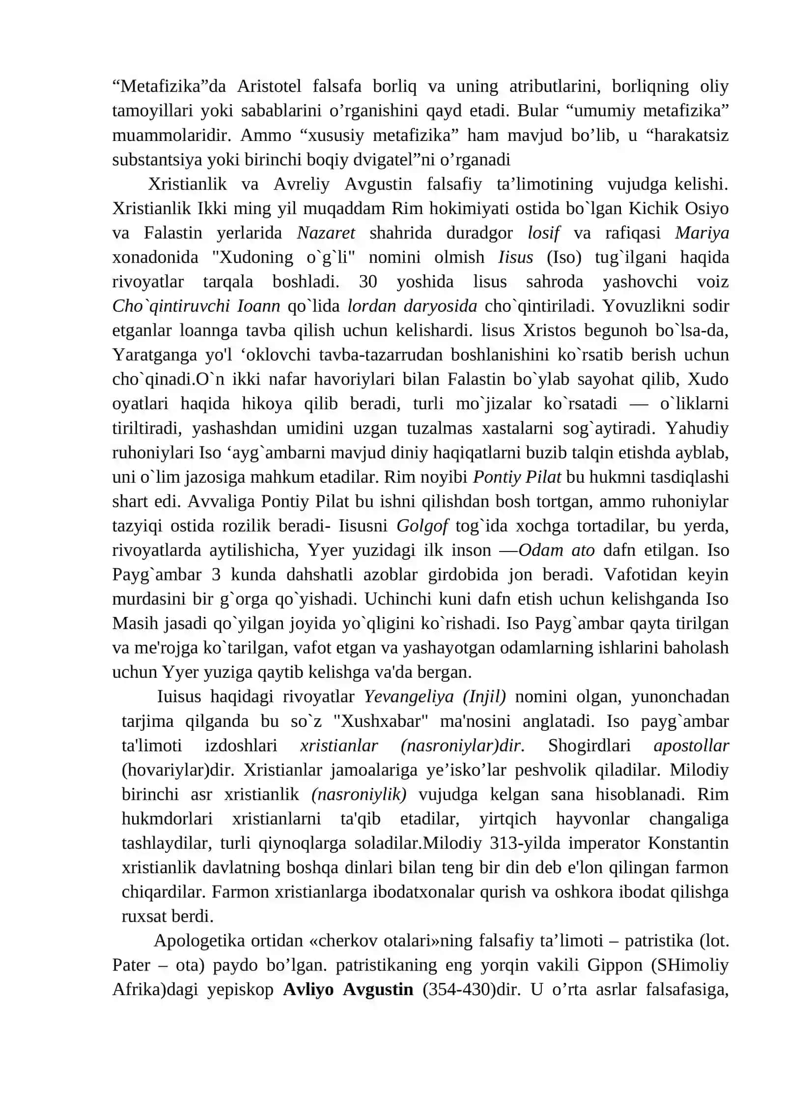 Falsafiy tafakkur taraqqiyoti bosqichlari: G'arb falsafasi (2 soat) 4