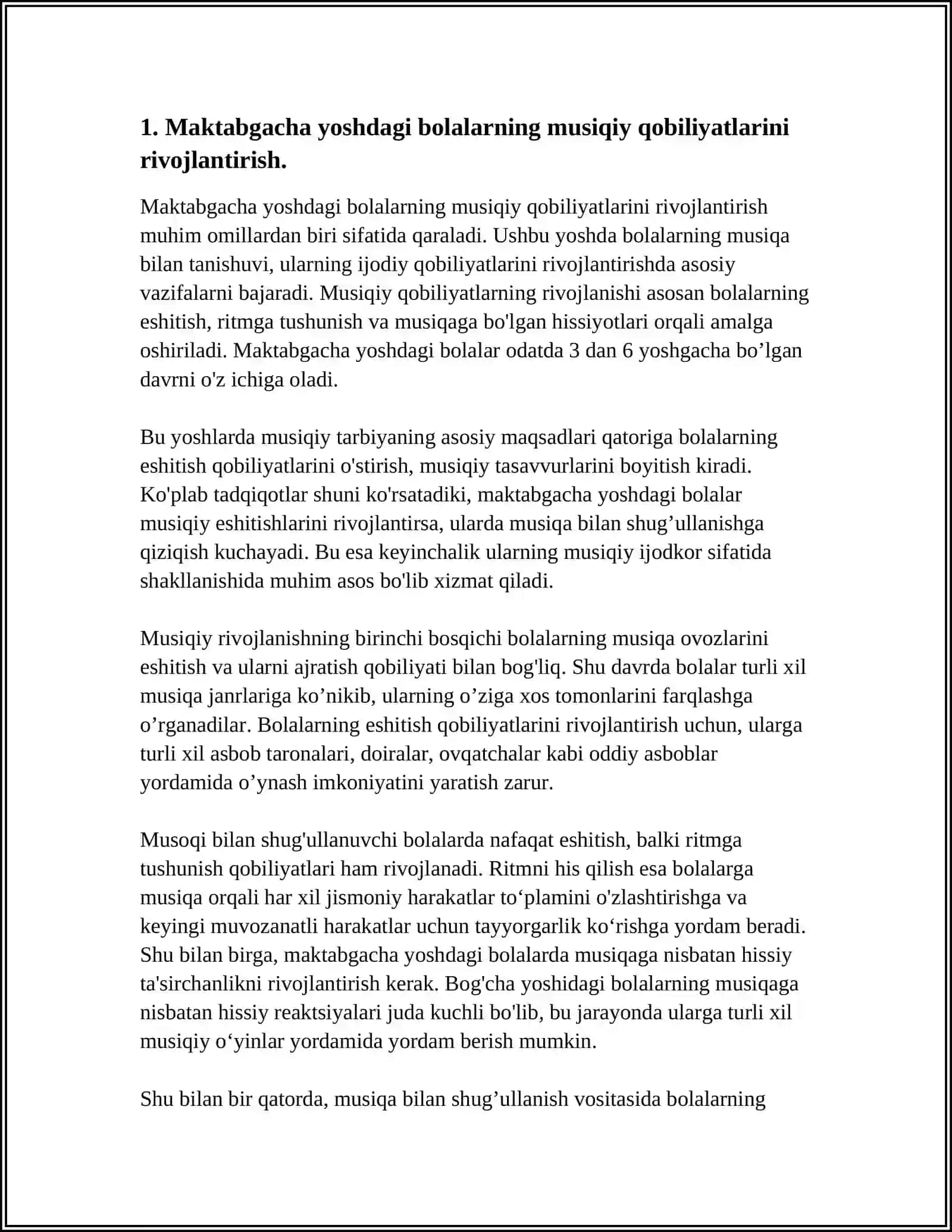 MAKTABGACHA YOSHDAGI BOLALARNING MUSIQIY FAOLIYAT MAZMUNI 4