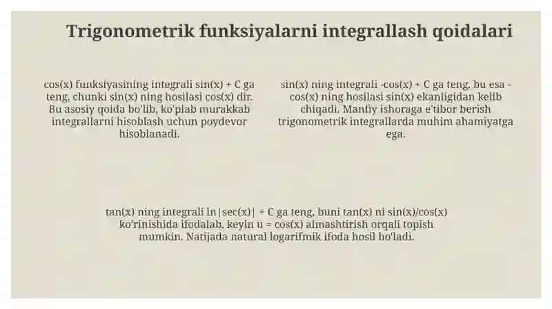 Trigonometrik funksiyalarni integrallash 4