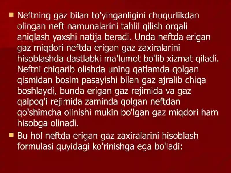 Neftda Erigan Gaz Zaxiralarini Xisoblash Usuli 4