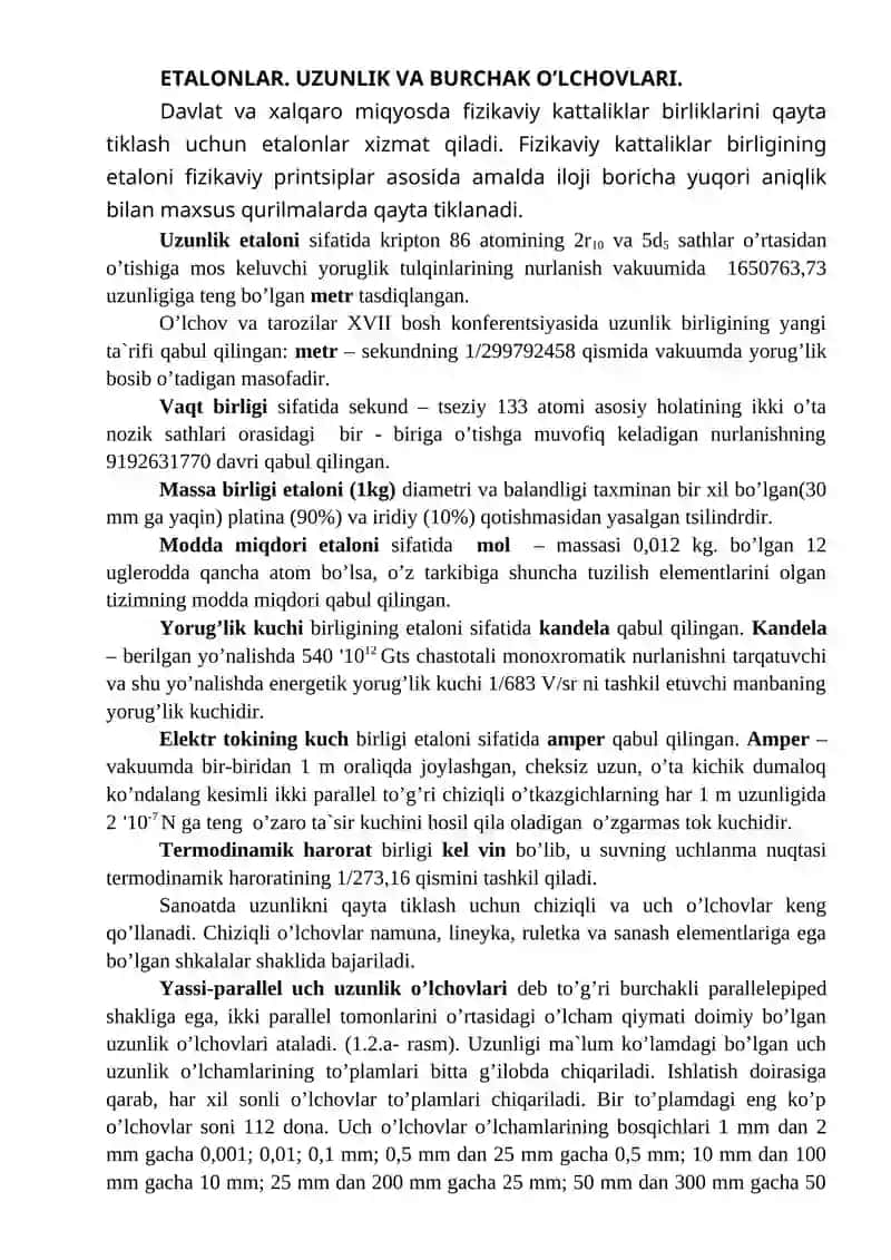 Metrologiya sohasida ishlatiladigan birliklar va o’lchov vositalari 4