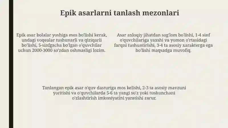 Boshlangʻich sinflarda epik asarlar ustida ishlash uchun metodik tavsiyalar 4