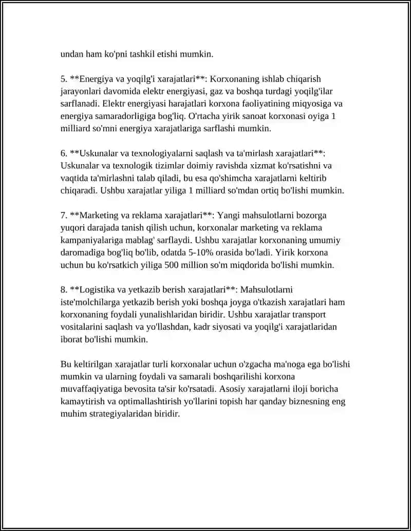 KORXONA (FIRMA) VA XARAJATLARI 4